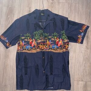 Royal Creations Mens L Hawaiian Shirt‎ Red White & Blue Surfboards 100% Cotton